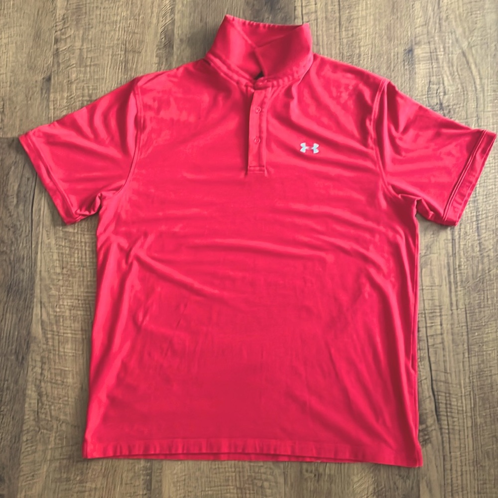 Under Armour Men’s  XL Loose heat gear red/silver cotton short sleeve polo shirt